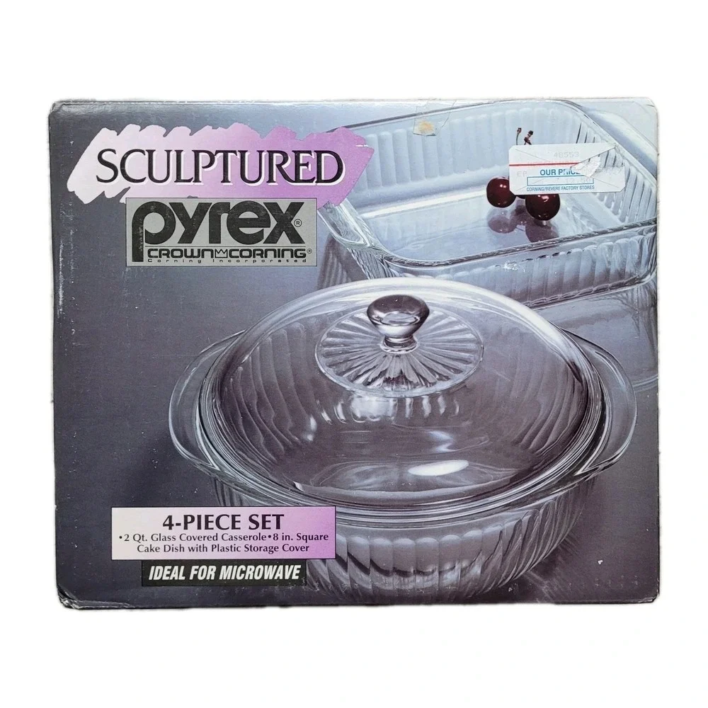 NOS Vintage Pyrex Sculptured 4-Pc Set New in Box‎ 2qt Casserole & 8